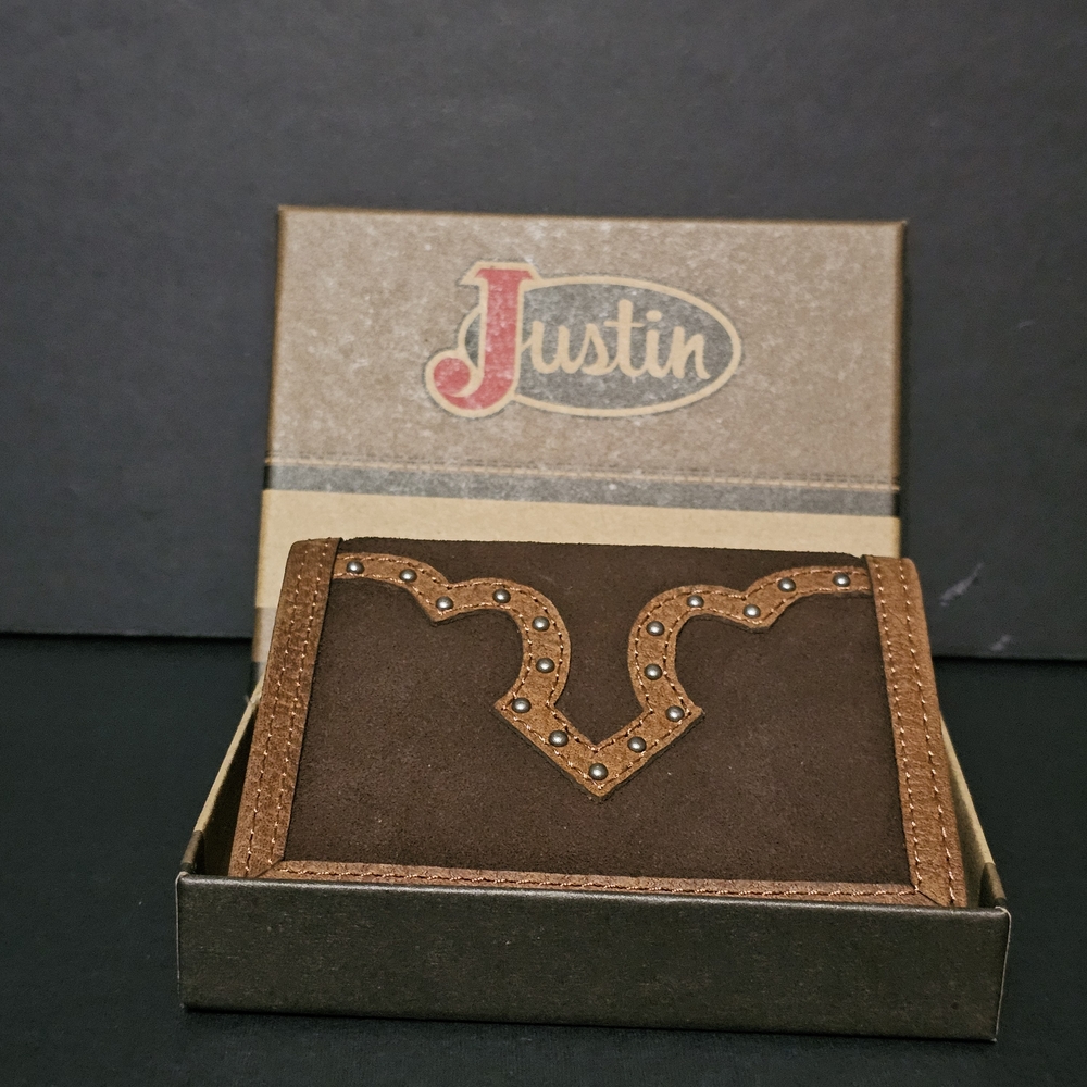 Justin Boots Brown Leather Front Pocket Wallet with Tan Trim